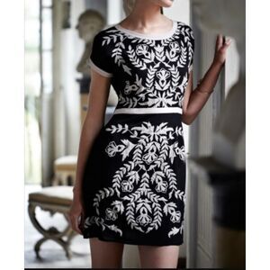Anthropologie Maeve Black Silk Embroidered Floral‎ Boho Dress Small Coquette